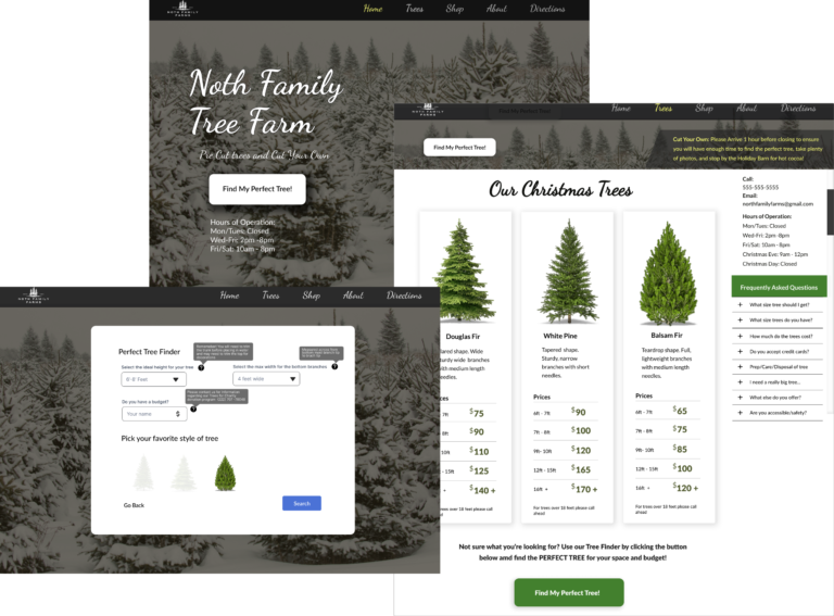 Collage of webpages for christmas tree farm